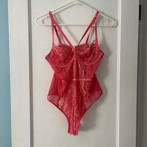 hot pink lace bodysuit